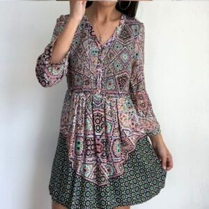 Maeve women’s dress Medium tiled amethyst colorful pattern mini Anthropologie